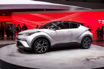 53737600 - geneva, switzerland - march 1, 2016: toyota ch-r, front-side view presented on the 86th geneva motor show in the palexpo